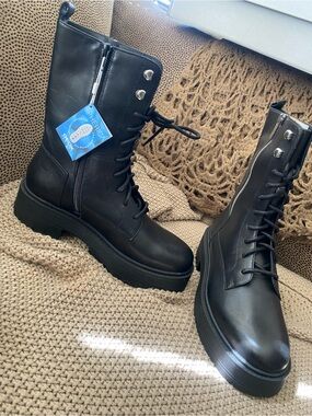 Free People Geox black leather combat boots NEW 9 NWT